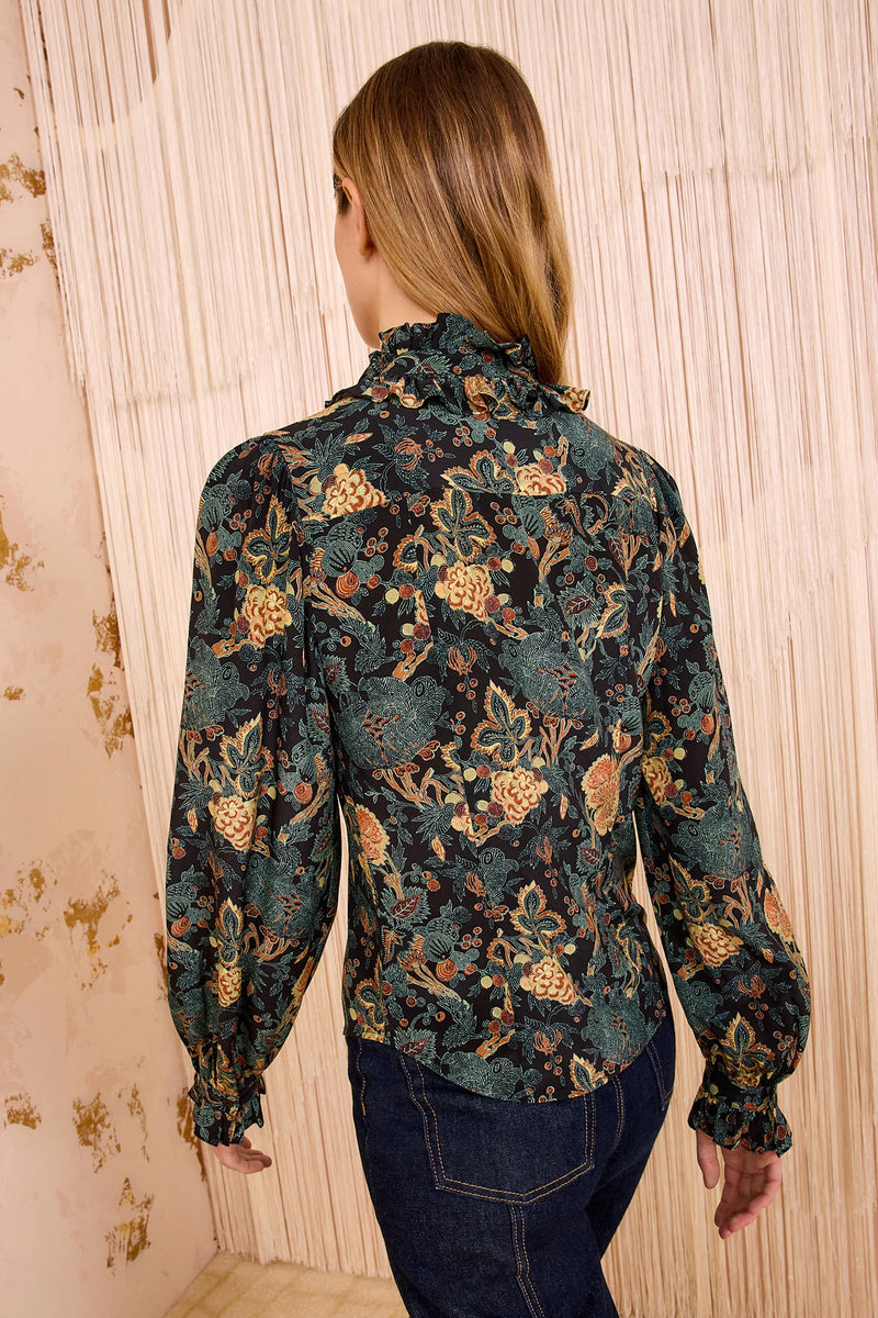 Catroux Silk Long Sleeve Button Front Blouse