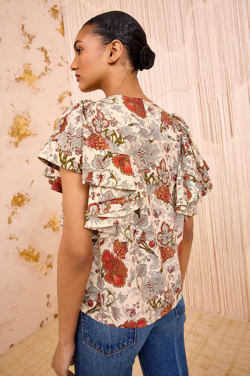 Lena Silk Flutter Sleeve Blouse