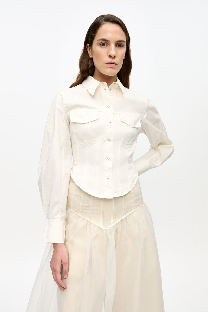Washed Stretch Cotton Corset Shirt