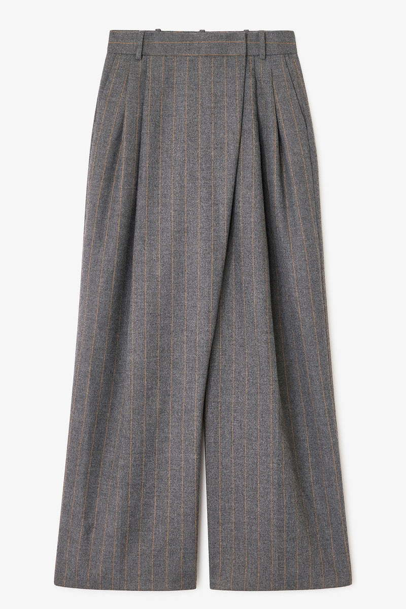 Brushed Wool Stripe Mid Waist Pants
