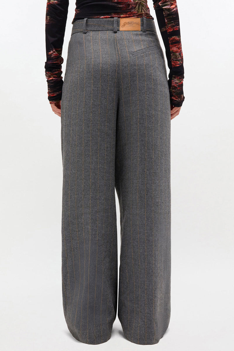 Brushed Wool Stripe Mid Waist Pants
