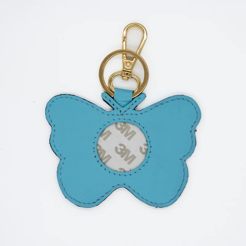 Butterfly Aqua Leather Key Fob