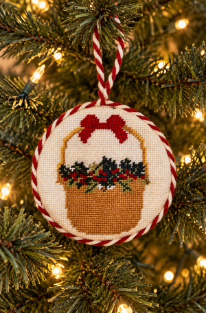 Finished Needlepoint Ornament Holiday Lightship Basket