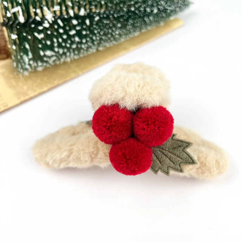 Plush Pom Pom Christmas Hair Clip