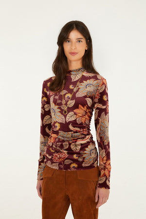 Delhi Floral Burgundy Velvet Jersey Blouse