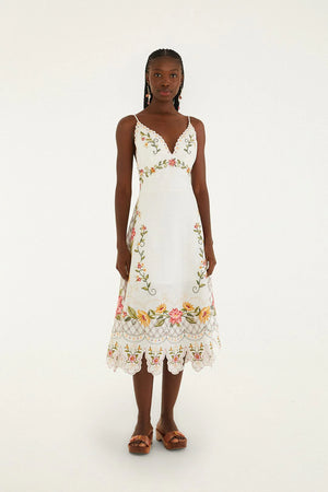 Flower Embroidery Sleeveless Midi Dress
