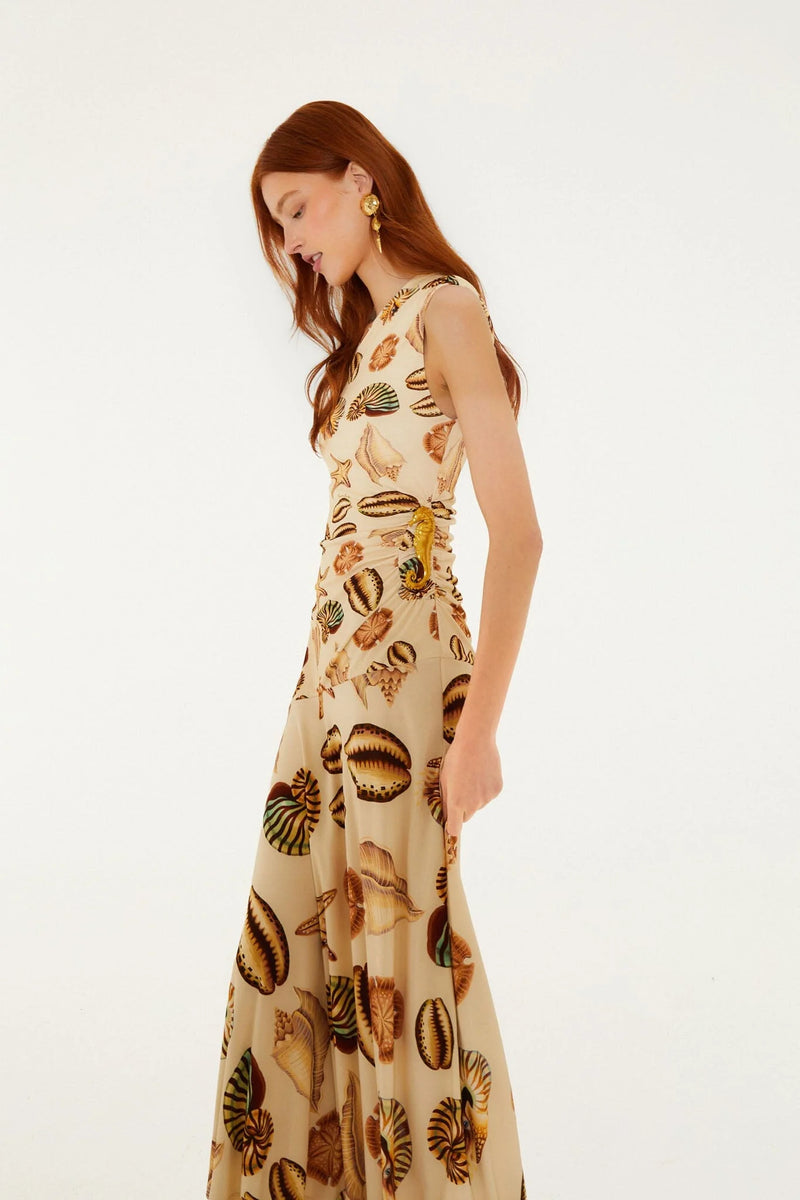 farm rio one shoulder maxi dress Farm Rio, Seahorse One-Shoulder Linen midi dress, Women, Blue, M, Dresses