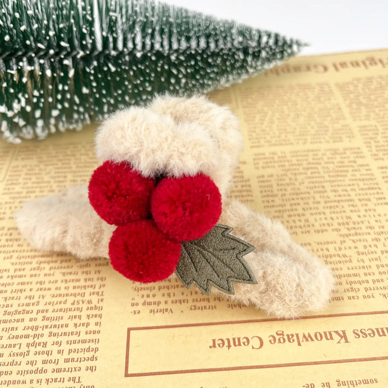 Plush Pom Pom Christmas Hair Clip