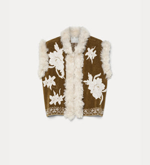 "the lotus"chenille jacquard vest eco fur details
