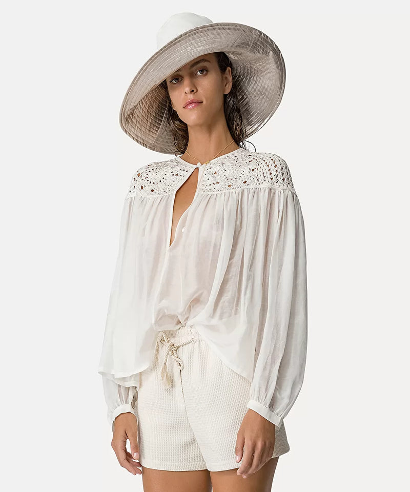 Cotton Silk Voile Bohemian Shirt Crochet Details