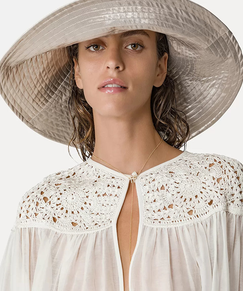 Cotton Silk Voile Bohemian Shirt Crochet Details