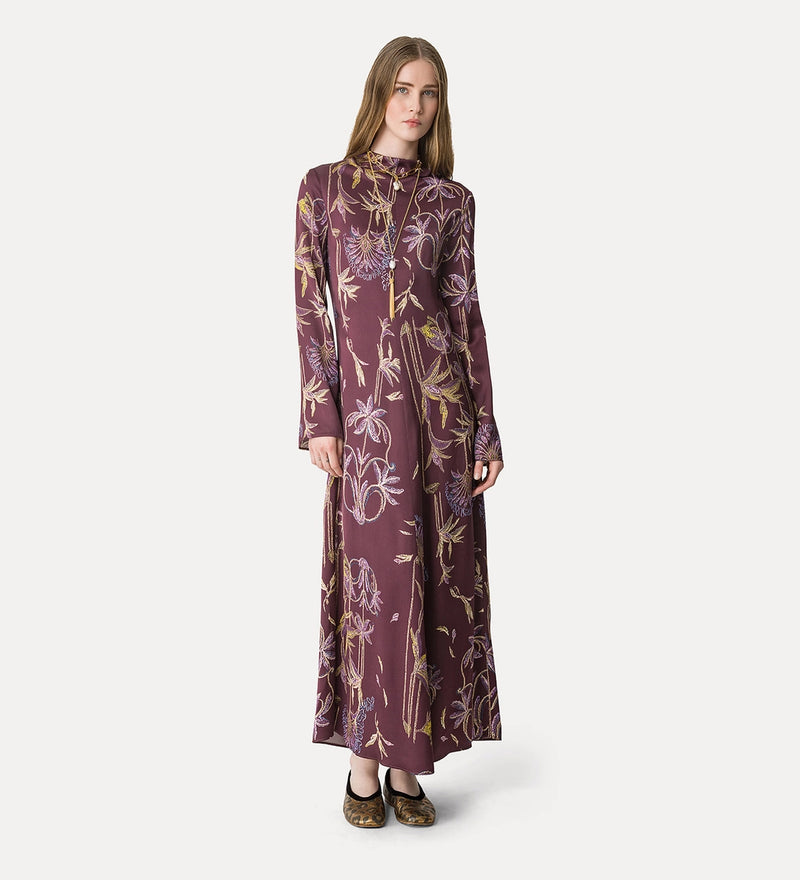 "sogni" print envers satin long sleeves dress