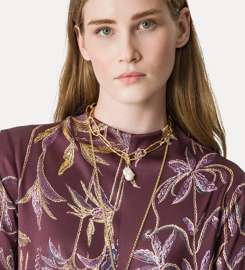 "sogni" print envers satin long sleeves dress