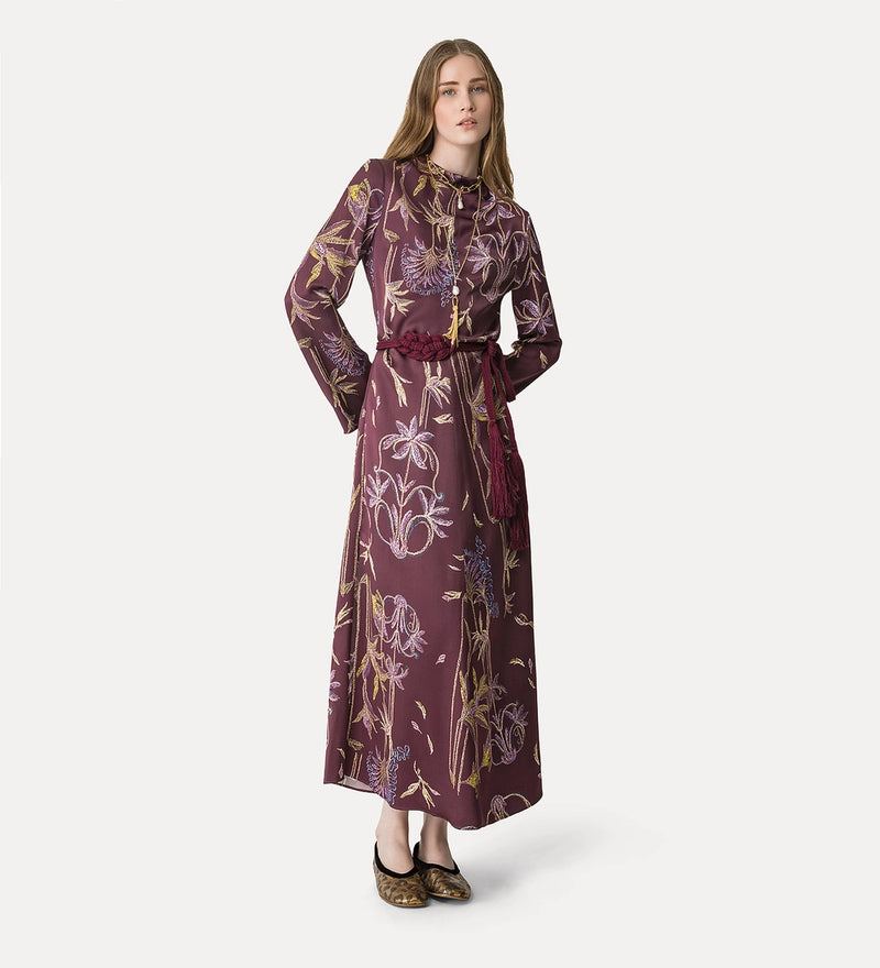 "sogni" print envers satin long sleeves dress