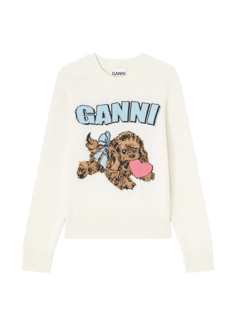 Graphic Wool Mix Fluffy Puppy Love Crewneck