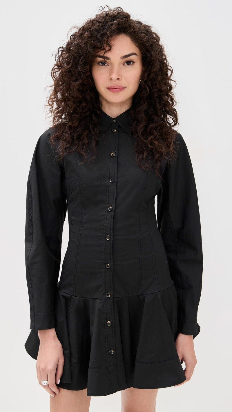 Stretch Cotton Buttoned Mini Dress