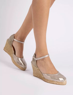 Mary Jane Metallic Leather Espadrille