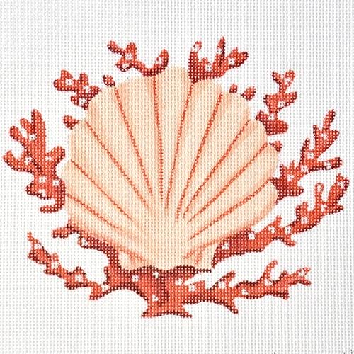 Scallop Shell with Coral in Red